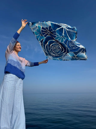 Bomuldstørklæde, Blue Flora Galore