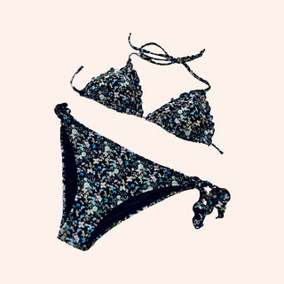 Rüschen-Bikini, verstellbar mit Polsterung, Black Papillon