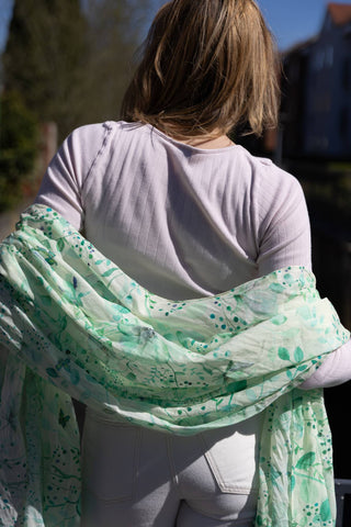 Botanic Green, Long Cotton Scarf