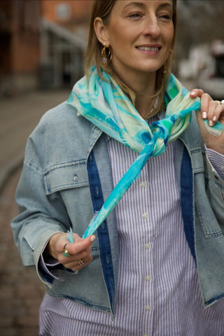 Flora Galore Aqua, Square Cotton Scarf