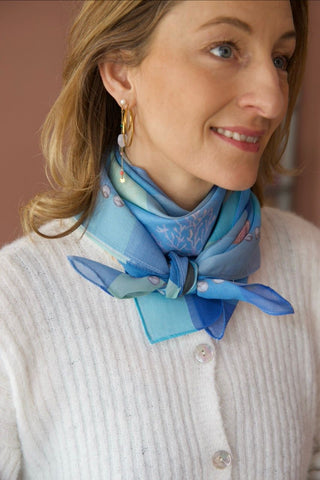 Sea Breeze Blue, Square Cotton Scarf