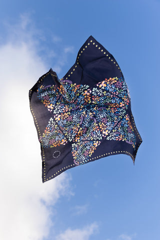 Star Dust Navy, Square Silk Scarf