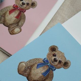 Klappkarte, Play, Blue Bow Teddy